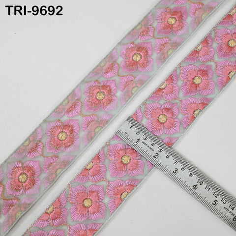 9 Yard Indian Embroidery Tulle Ribbon Trim 6 cm Embellishment DIY Crafting Sew Embroidered Sari Border Wedding Bridal Sash Belt Peach Pink