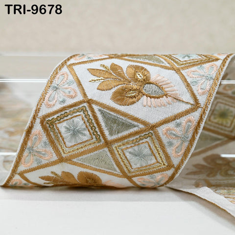 9 Yard Embroidered Fabric Trim Indian Embroidery Sari Border Crafting Saree Sewing Decorative Beach Bag Cushions Trimmings Ribbons Tape 9cm