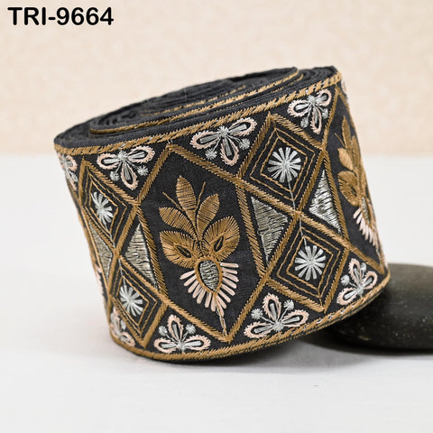 9 Yard Embroidered Fabric Trim Indian Embroidery Sari Border Crafting Saree Sewing Decorative Beach Bag Cushions Trimmings Ribbons Tape 9cm