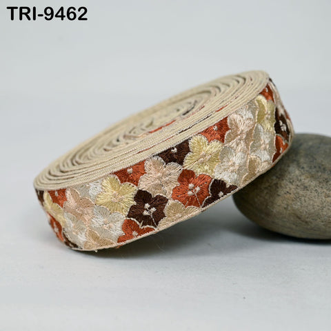 9 Yard Brown Embroidery Ribbons 4cm Trims Embroidered Border Sewing Medieval Theatrical Costumes Crafting Christmas Holidays Ornaments