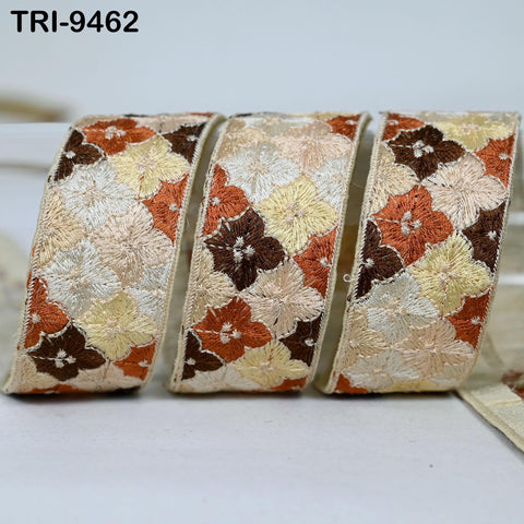 9 Yard Brown Embroidery Ribbons 4cm Trims Embroidered Border Sewing Medieval Theatrical Costumes Crafting Christmas Holidays Ornaments