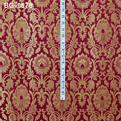 Maroon Brocade Fabric by the Yard Banarasi Indian Brocade Blended Silk Wedding Dress Crafting Sewing Cushion Cover Home Décor Costume fabric