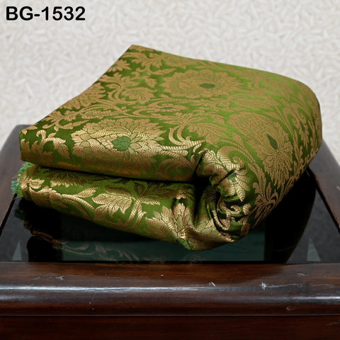Pistachio Green Brocade Fabric by the Yard Gold Banaras Brocade Fabric Wedding Dress Banarasi Art Silk Indian Fabric For lengha Home Décor