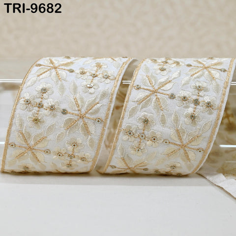 9 Yard White Embroidery Ribbons 6cm Indian Sari Border Embroidered Crafting Sewing Tablecloth Lampshade making Home Decor Costumes Trimming