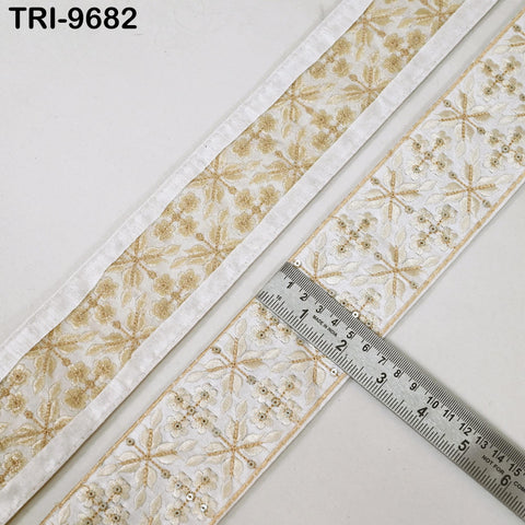 9 Yard White Embroidery Ribbons 6cm Indian Sari Border Embroidered Crafting Sewing Tablecloth Lampshade making Home Decor Costumes Trimming