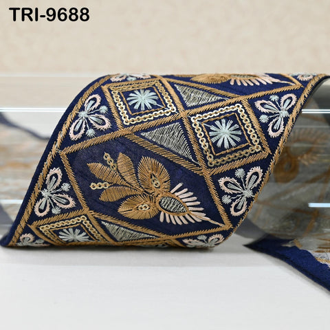 3 Yard Embroidered Fabric Trim Indian Embroidery Sari Border Crafting Saree Sewing Decorative Beach Bag Cushions Trimmings Ribbons Tape 9cm