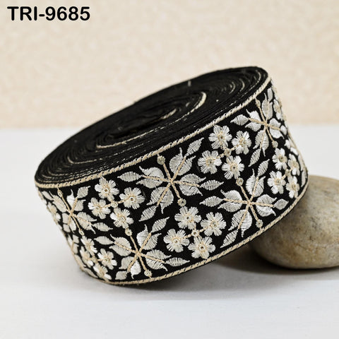 9 Yard Black Embroidery Ribbons 6cm Indian Sari Border Embroidered Crafting Sewing Tablecloth Lampshade Home Decor Costumes Trimming