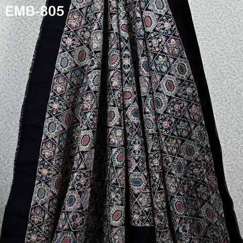 Black Embroidered Fabric by the yard Sewing Crafting Indian Embroidery Dresses Costumes Regency Reticules Victorian Handbags Junk Journals