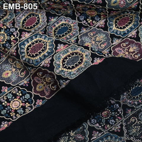 Black Embroidered Fabric by the yard Sewing Crafting Indian Embroidery Dresses Costumes Regency Reticules Victorian Handbags Junk Journals