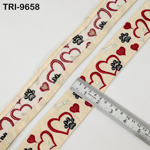 9 Yard Beige Embroidery Ribbon Trim Hearts Indian Sari Border DIY Crafting Sewing Bag Straps for Kids Junk Journals Pet Accessories 5cm