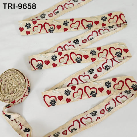 9 Yard Beige Embroidery Ribbon Trim Hearts Indian Sari Border DIY Crafting Sewing Bag Straps for Kids Junk Journals Pet Accessories 5cm