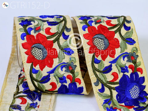 9 Yard Blue Embroidery Ribbon Floral Indian Trims Embroidered Fabric Trims Sari Border Decorative Sewing Trimmings crafting supplies 65mm