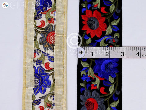 9 Yard Blue Embroidery Ribbon Floral Indian Trims Embroidered Fabric Trims Sari Border Decorative Sewing Trimmings crafting supplies 65mm
