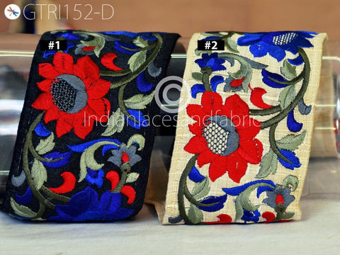 9 Yard Blue Embroidery Ribbon Floral Indian Trims Embroidered Fabric Trims Sari Border Decorative Sewing Trimmings crafting supplies 65mm