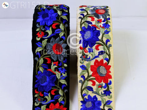 9 Yard Blue Embroidery Ribbon Floral Indian Trims Embroidered Fabric Trims Sari Border Decorative Sewing Trimmings crafting supplies 65mm