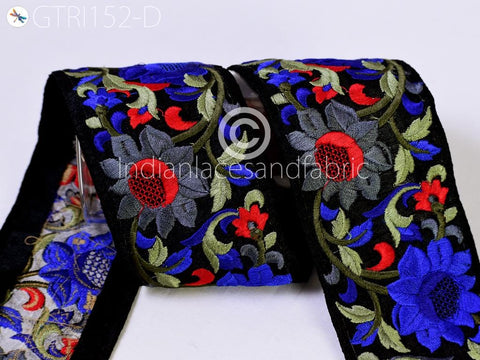 9 Yard Blue Embroidery Ribbon Floral Indian Trims Embroidered Fabric Trims Sari Border Decorative Sewing Trimmings crafting supplies 65mm