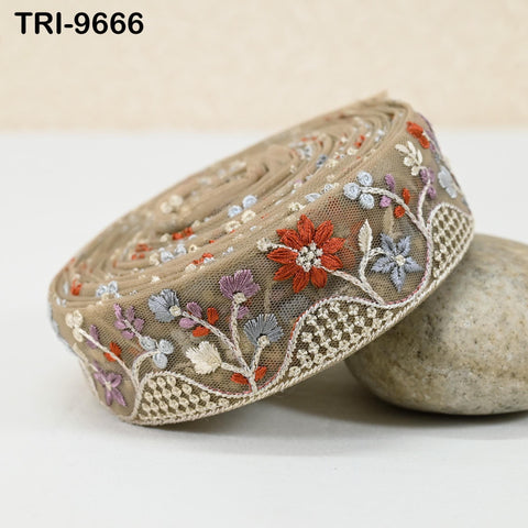 9 Yard Embroidery Ribbon Trim Indian Sewing Embellishment Embroidered Fabric Saree Trimmings Crafting Border Wedding Dress Cushion Cover 4cm