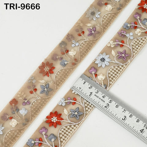 9 Yard Embroidery Ribbon Trim Indian Sewing Embellishment Embroidered Fabric Saree Trimmings Crafting Border Wedding Dress Cushion Cover 4cm