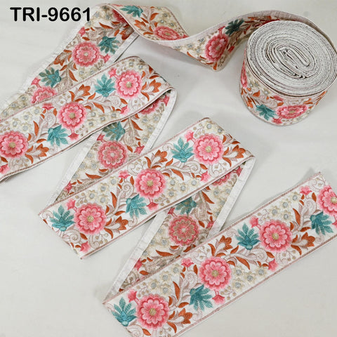3 Yard Floral Embroidery 9cm Ribbon Embroidered Embellishment Border Indian Trim Decor Sari Saree Cushions Home Décor Sewing Clothing