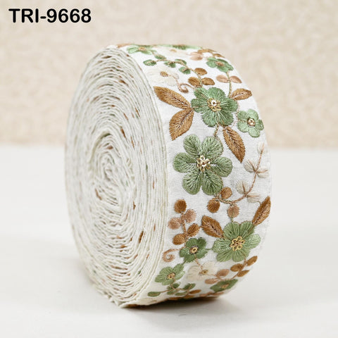 9 Yard Indian Embroidery Fabric Trim Embellishments DIY Crafting Sewing Saree Indian Sari Border Embroidered Ribbons Decorative Tapes 5cm