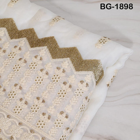 Dyeable Georgette Sequined Embroidered Fabric by the Yard Ivory Wedding Dress Indian Sequin Saree Crafting Sewing Costumes chikankari