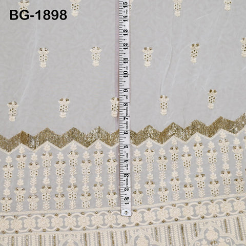 Dyeable Georgette Sequined Embroidered Fabric by the Yard Ivory Wedding Dress Indian Sequin Saree Crafting Sewing Costumes chikankari