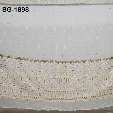 Dyeable Georgette Sequined Embroidered Fabric by the Yard Ivory Wedding Dress Indian Sequin Saree Crafting Sewing Costumes chikankari
