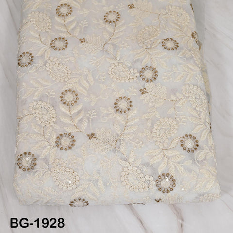 Dyeable Embroidered Fabric by the Yard Indian Sequin Saree white Georgette Sequined Wedding Dress Crafting Sewing Costumes Chikankari