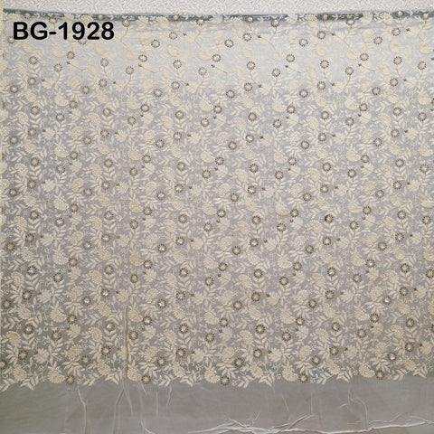 Dyeable Embroidered Fabric by the Yard Indian Sequin Saree white Georgette Sequined Wedding Dress Crafting Sewing Costumes Chikankari