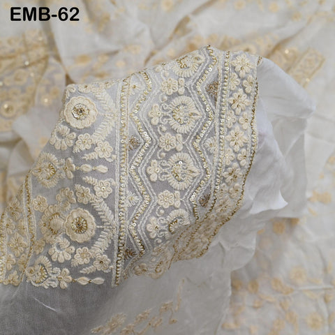 54" Dyeable Chikankari Lehenga Kali Indian Wedding Dress Sequined Embroidered Fabric Georgette Sequin Crafting Sewing Costumes