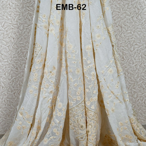 54" Dyeable Chikankari Lehenga Kali Indian Wedding Dress Sequined Embroidered Fabric Georgette Sequin Crafting Sewing Costumes