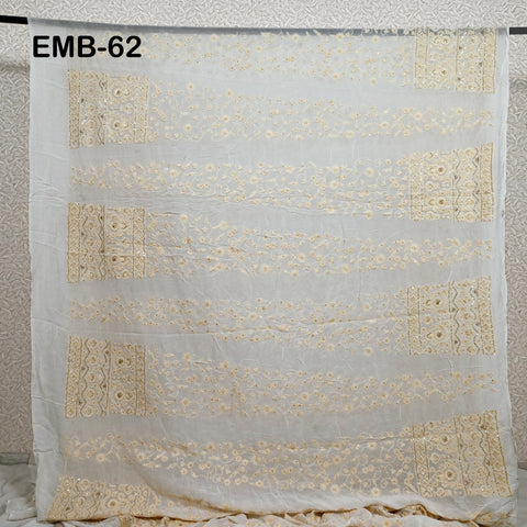 54" Dyeable Chikankari Lehenga Kali Indian Wedding Dress Sequined Embroidered Fabric Georgette Sequin Crafting Sewing Costumes