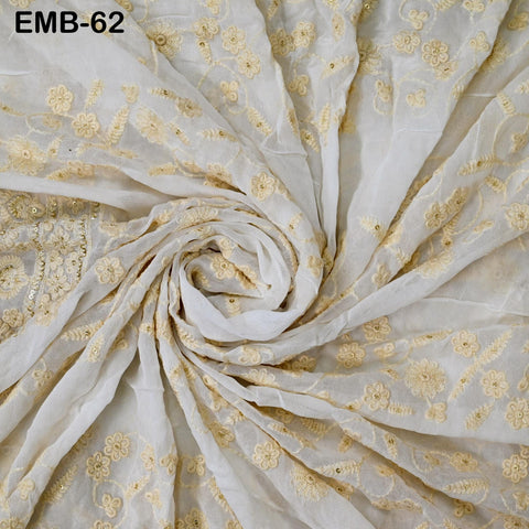 54" Dyeable Chikankari Lehenga Kali Indian Wedding Dress Sequined Embroidered Fabric Georgette Sequin Crafting Sewing Costumes