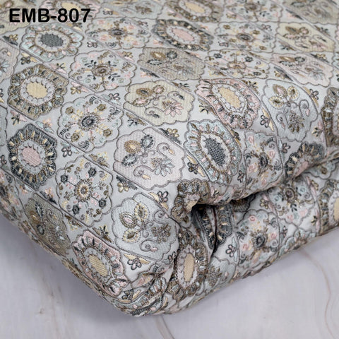 Off White Embroidered Fabric by the yard Sewing DIY Crafting Embroidery Dresses Costumes Regency Reticules Victorian Handbags Junk Journals