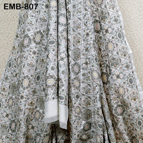 Off White Embroidered Fabric by the yard Sewing DIY Crafting Embroidery Dresses Costumes Regency Reticules Victorian Handbags Junk Journals