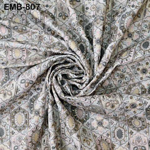 Off White Embroidered Fabric by the yard Sewing DIY Crafting Embroidery Dresses Costumes Regency Reticules Victorian Handbags Junk Journals