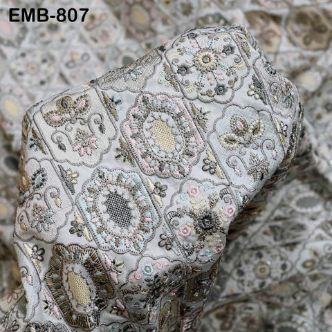 Off White Embroidered Fabric by the yard Sewing DIY Crafting Embroidery Dresses Costumes Regency Reticules Victorian Handbags Junk Journals