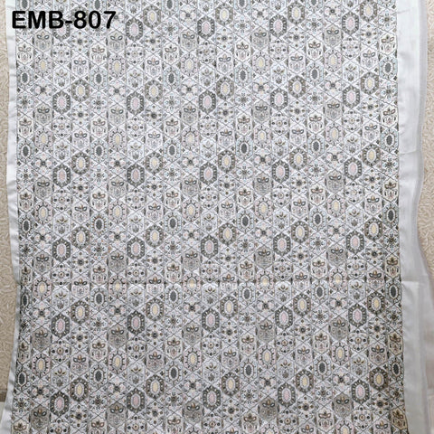 Off White Embroidered Fabric by the yard Sewing DIY Crafting Embroidery Dresses Costumes Regency Reticules Victorian Handbags Junk Journals