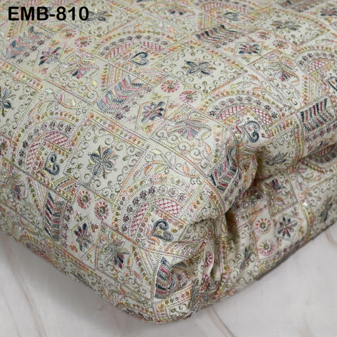 Cream Embroidery Fabric by the yard Sewing DIY Crafting Embroidered Indian Wedding Dress Costumes Victorian Bags Throw Pillow Junk Journals