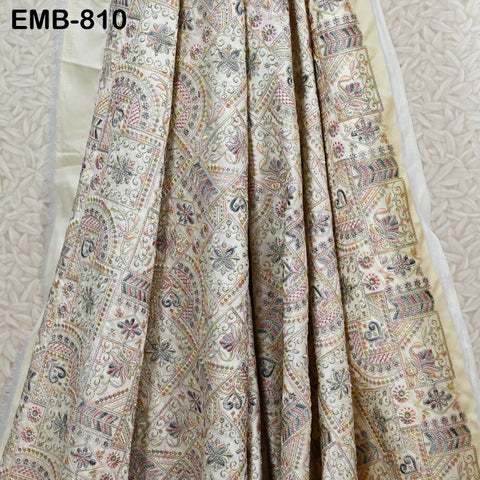Cream Embroidery Fabric by the yard Sewing DIY Crafting Embroidered Indian Wedding Dress Costumes Victorian Bags Throw Pillow Junk Journals