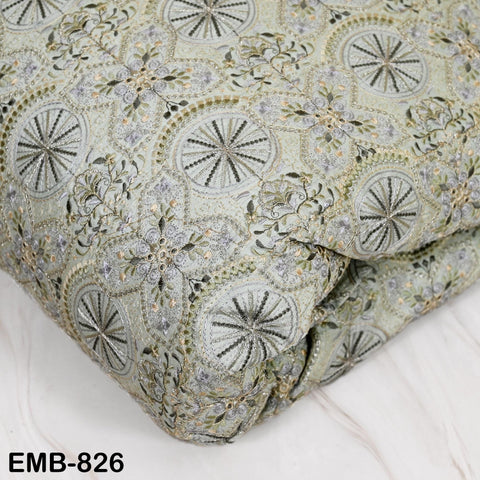 Mint Green Embroidery Fabric by yard Sewing Crafting Indian Embroidered Wedding Costumes Victorian Handbags Marie Antoinette Junk Journals