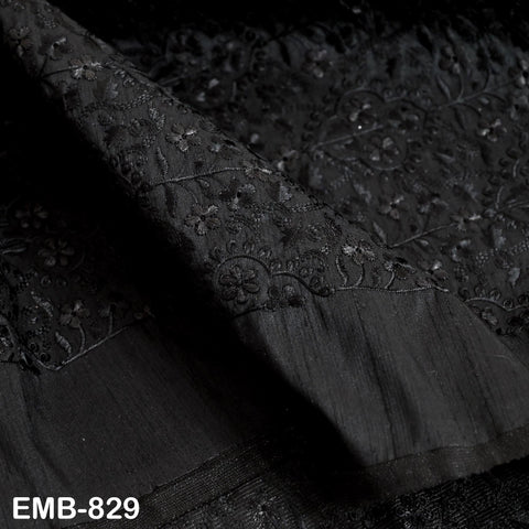 Black Embroidered Fabric by the yard Sewing DIY Crafting Indian Embroidery Wedding Dresses Historical Costumes Waistcoats Longline Jackets