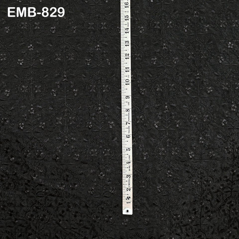 Black Embroidered Fabric by the yard Sewing DIY Crafting Indian Embroidery Wedding Dresses Historical Costumes Waistcoats Longline Jackets