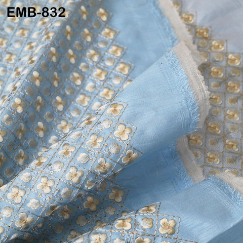 Blue Embroidered Fabric by the yard Sewing DIY Crafting Indian Embroidery Wedding Dress Costumes Bags Throw Pillow Home Decor Blouses
