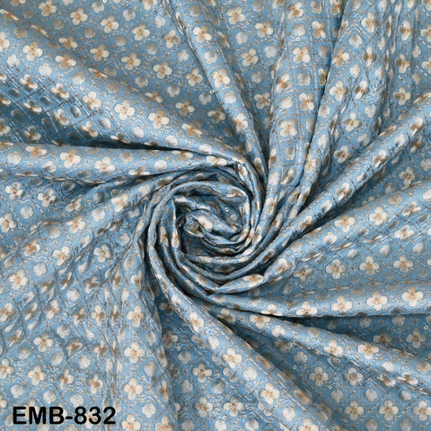 Blue Embroidered Fabric by the yard Sewing DIY Crafting Indian Embroidery Wedding Dress Costumes Bags Throw Pillow Home Decor Blouses