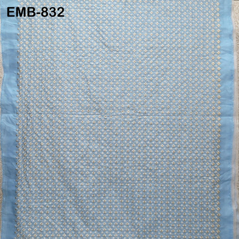 Blue Embroidered Fabric by the yard Sewing DIY Crafting Indian Embroidery Wedding Dress Costumes Bags Throw Pillow Home Decor Blouses