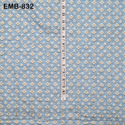 Blue Embroidered Fabric by the yard Sewing DIY Crafting Indian Embroidery Wedding Dress Costumes Bags Throw Pillow Home Decor Blouses