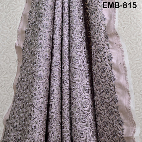 Mauve Embroidered Fabric by the yard Sewing DIY Crafting Indian Embroidery Wedding Dresses Historical Costumes Waistcoats Longline Jackets
