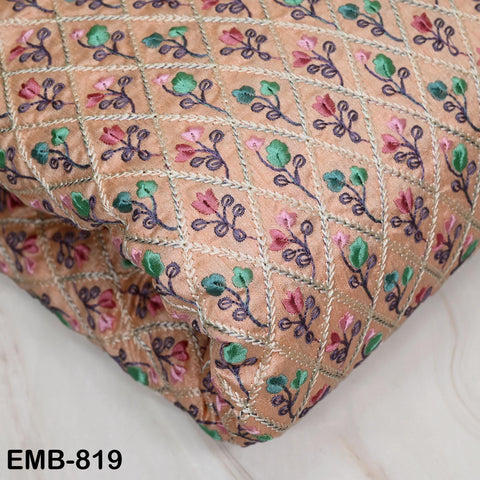 Peach Embroidered Fabric by the yard Sewing Crafting Embroidery Textiles Costumes Dresses Regency Reticules Victorian Handbags Junk Journals