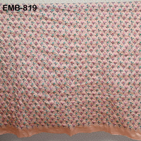Peach Embroidered Fabric by the yard Sewing Crafting Embroidery Textiles Costumes Dresses Regency Reticules Victorian Handbags Junk Journals